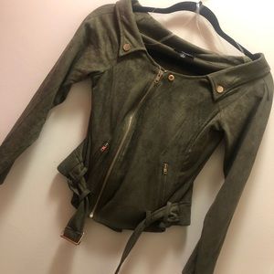 SUPER SOFT Faux Suede Off Shoulder Jacket w/ Belt